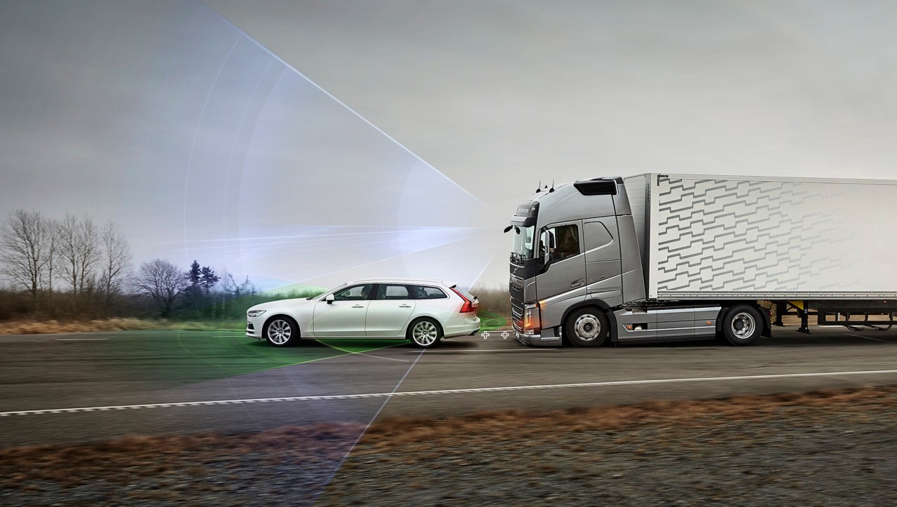 Volvo FH with camera and radar to detect objects in front